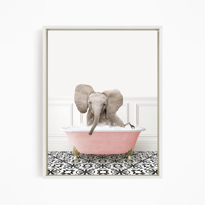 Baby Elephant No4 in Stencil Tile with Pink Bathtub Bath