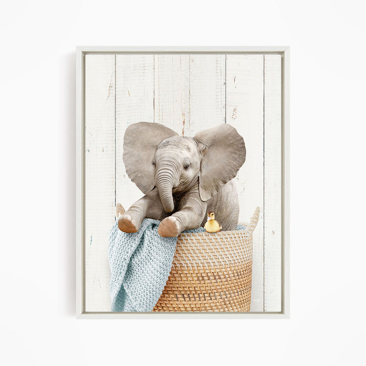 Baby Elephant in Laundry Basket - Farmhouse Wall