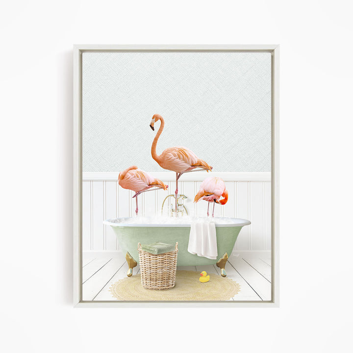 Three Flamingos in Cottage Green Bath
