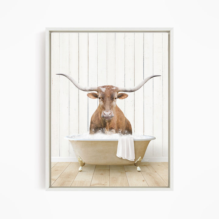 Texas Longhorn Cow in Farmhouse Bath