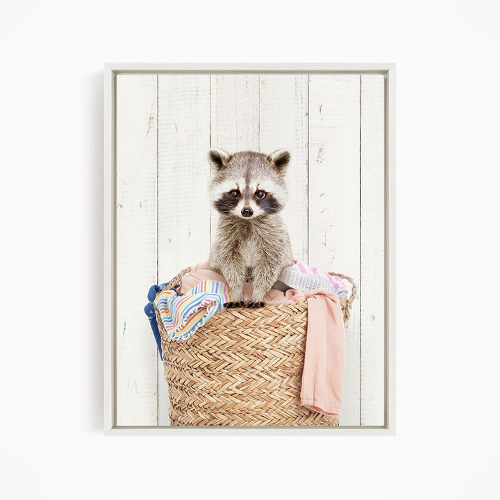 Baby Raccoon in Laundry Basket - Farmhouse Wall