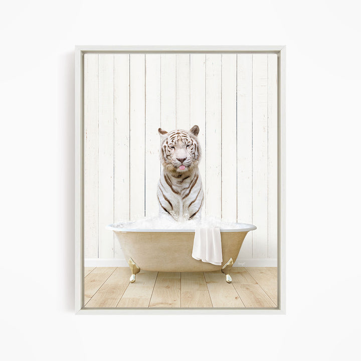White Tiger in Farmhouse Bath