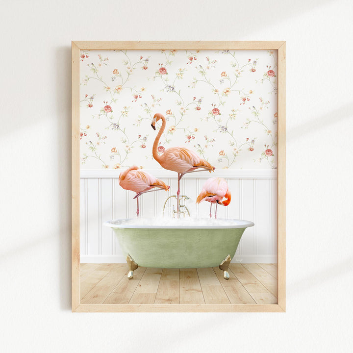 Three Flamingos in Country Cottage Bath