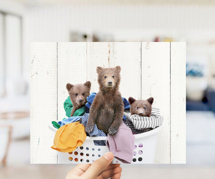 Three Bear Cubs in Laundry Basket - Farmhouse Wall