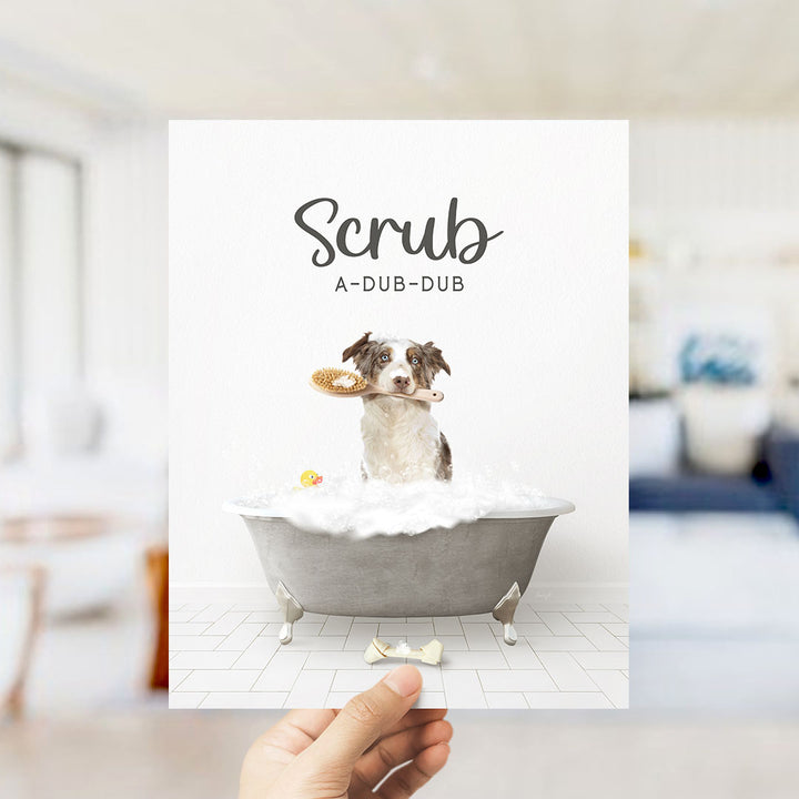 Australian Shephard Scrub A-Dub-Dub in Simple Gray Bath