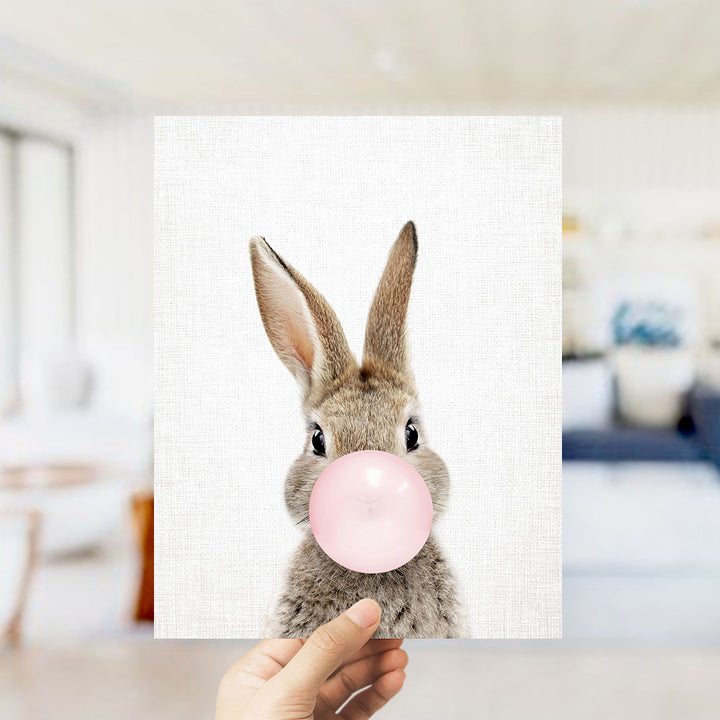 Baby Bunny Blowing Pink Bubble Gum