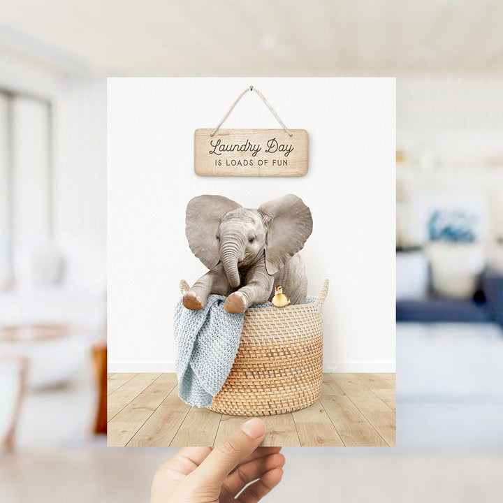 Baby Elephant in Laundry Basket - Scandi Floor