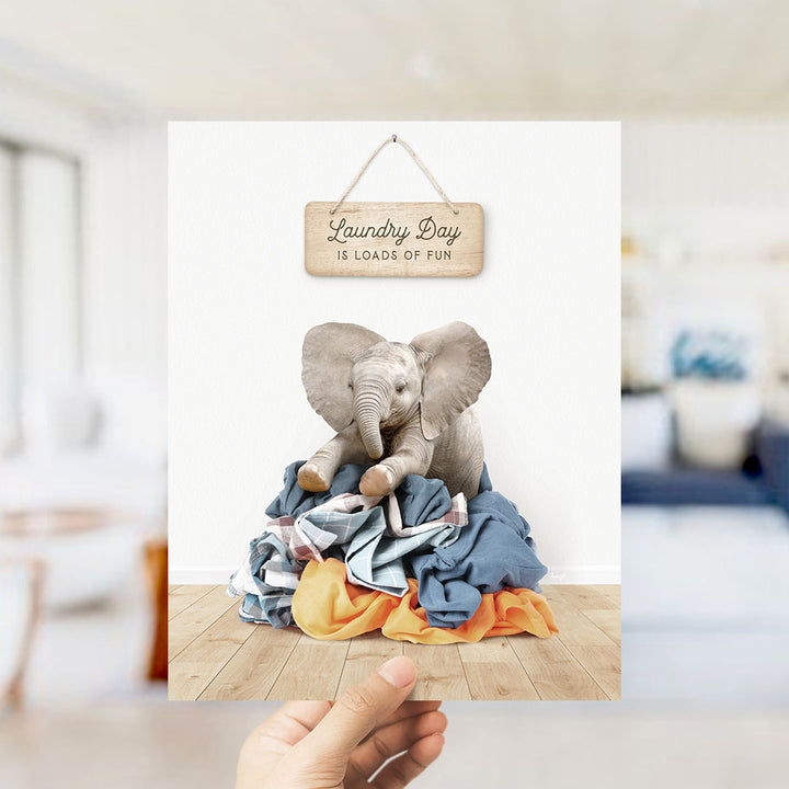 Baby Elephant on Clothes Pile - Scandi Floor