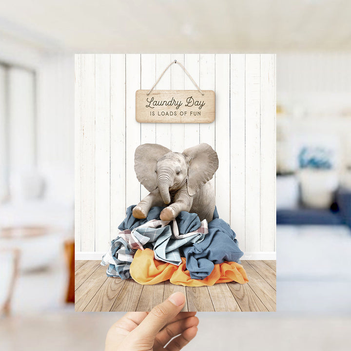 Baby Elephant on Clothes Pile Laundry Day is Loads of Fun - Farmhouse Floor