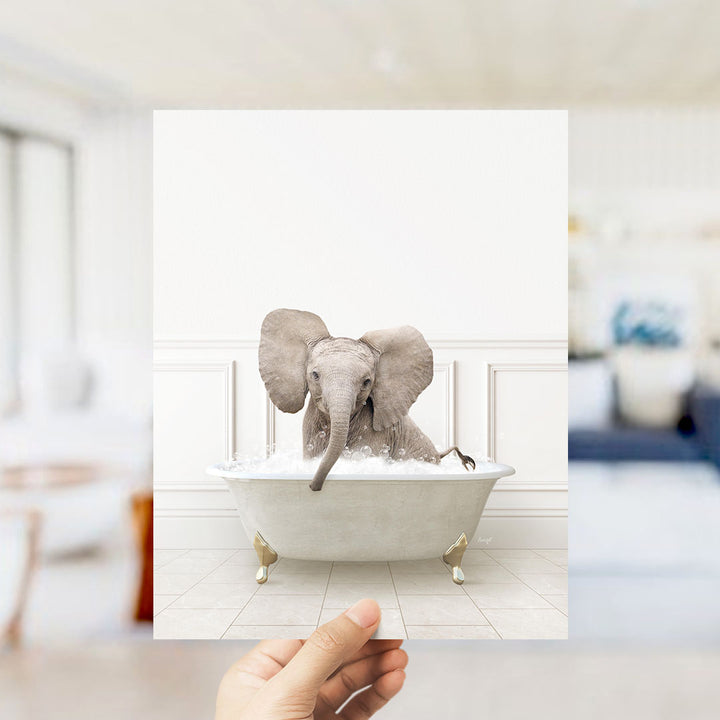 Baby Elephant No4 in Modern Neutral Bath