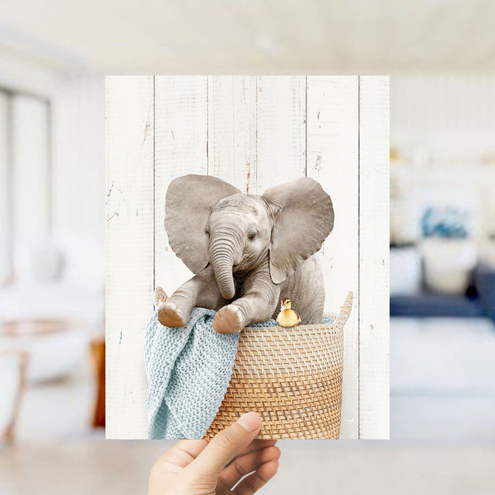 Baby Elephant in Laundry Basket - Farmhouse Wall