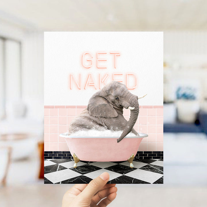 Young Elephant in Retro Pink Bath