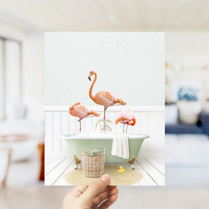 Three Flamingos in Cottage Green Bath