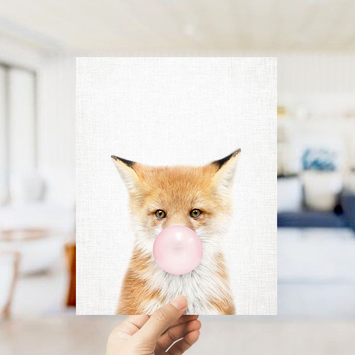 Baby Fox Blowing Pink Bubble Gum