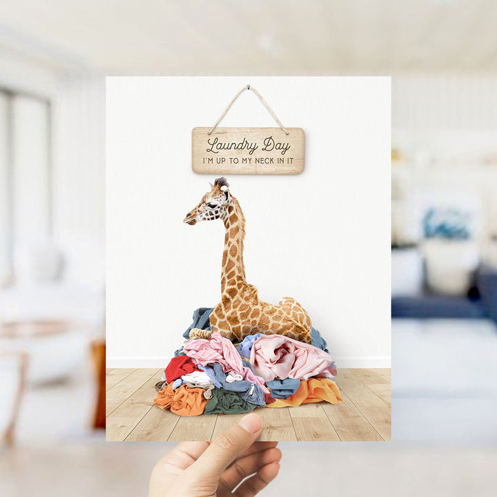 Baby Giraffe in Clothes Pile - Scandi Floor
