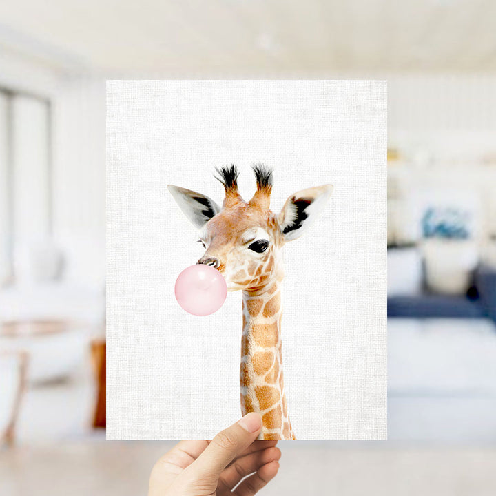 Baby Giraffe Blowing Pink Bubble Gum
