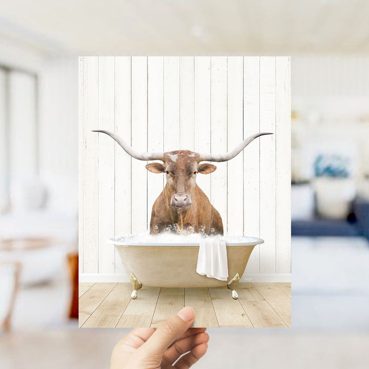 Texas Longhorn Cow in Farmhouse Bath