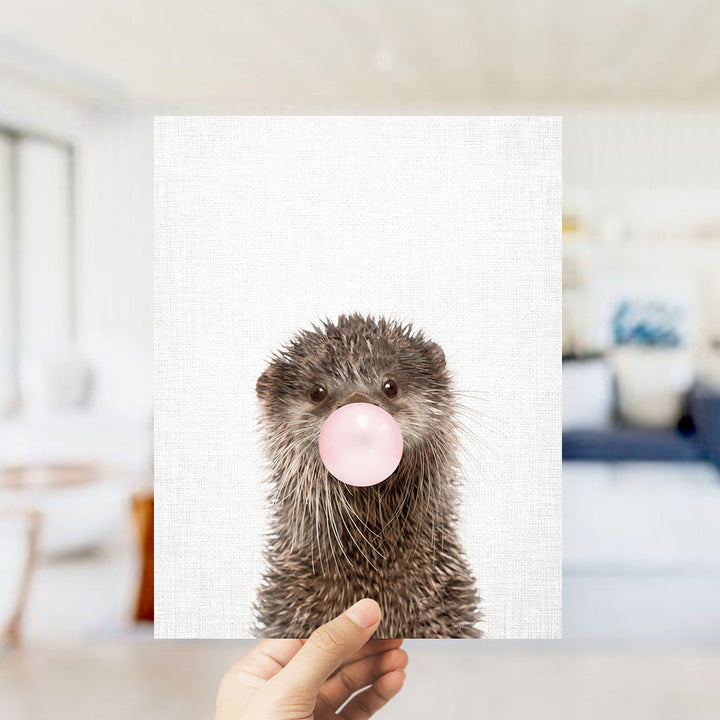 Baby Otter Blowing Pink Bubble Gum
