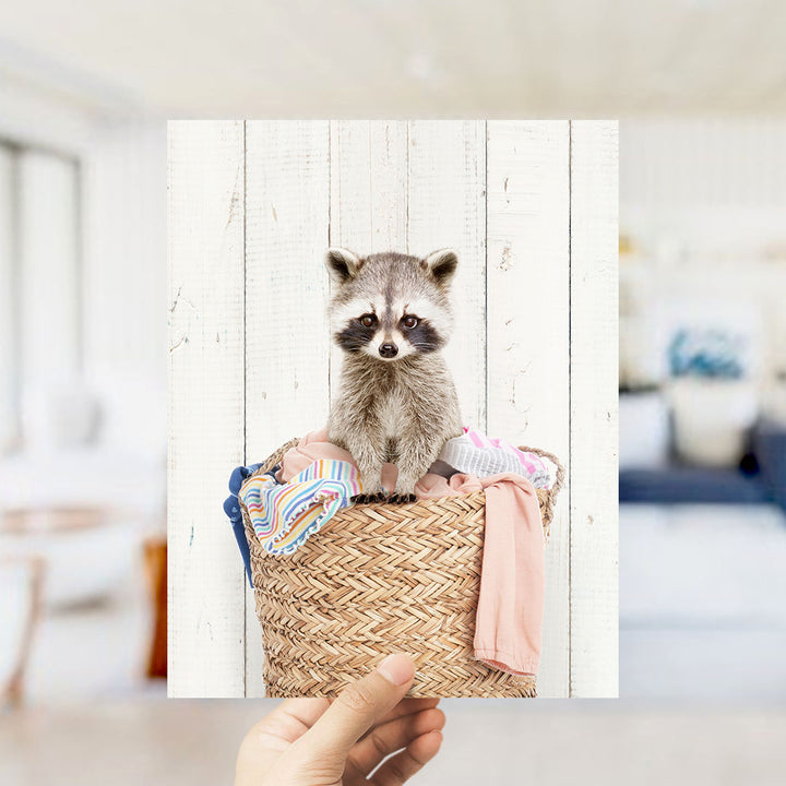 Baby Raccoon in Laundry Basket - Farmhouse Wall