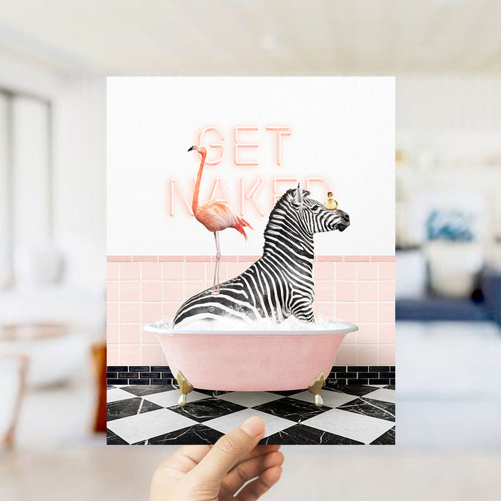 Zebra and Flamingo in Retro Pink Bath