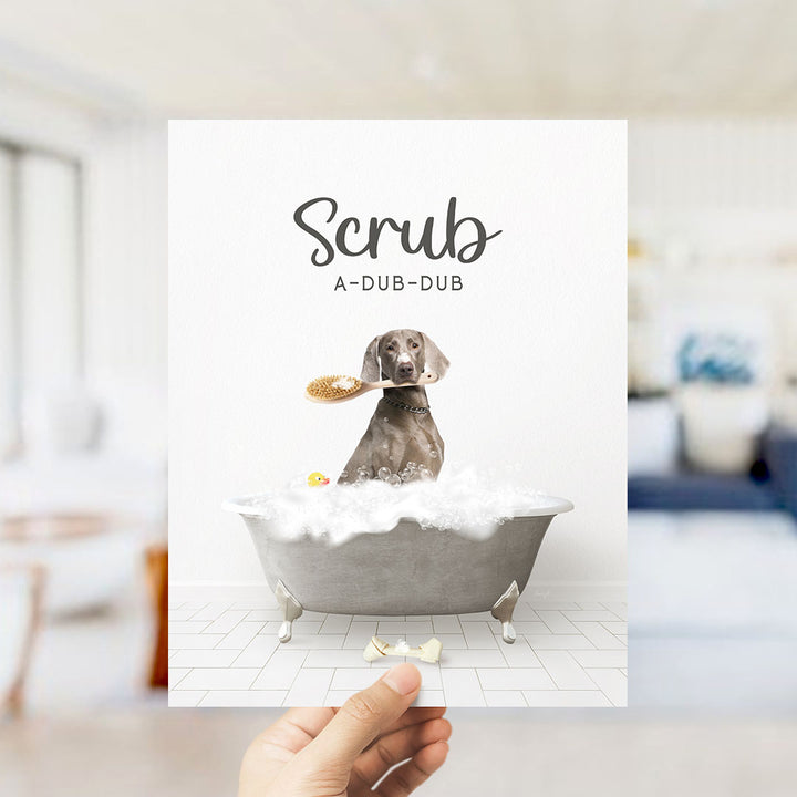 Weimaraner Scrub A-Dub-Dub in Simple Gray Bath