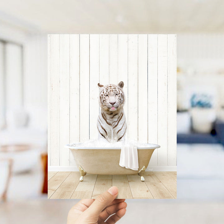White Tiger in Farmhouse Bath