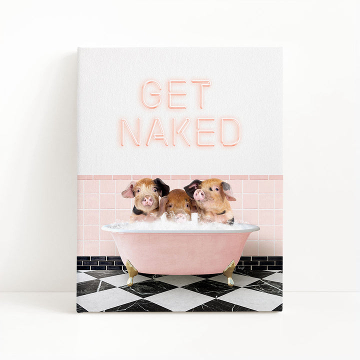 Three Little Pigs in Retro Pink Bath