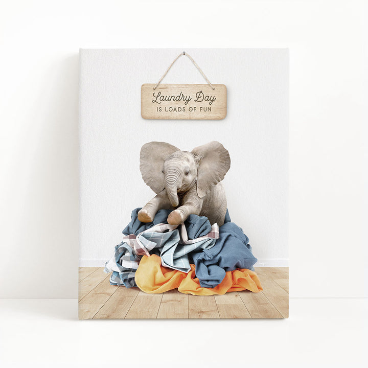 Baby Elephant on Clothes Pile - Scandi Floor