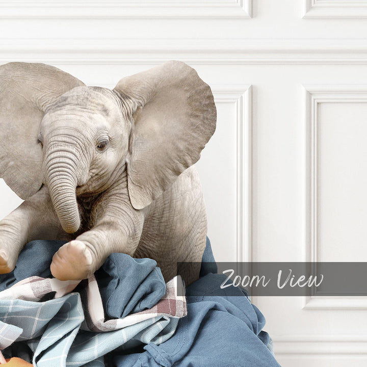 Baby Elephant on Clothes Pile - Classic White Floor