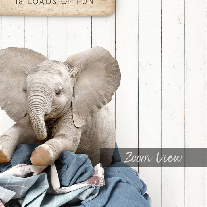 Baby Elephant on Clothes Pile Laundry Day is Loads of Fun - Farmhouse Floor