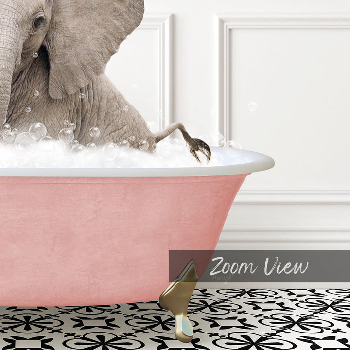 Baby Elephant No4 in Stencil Tile with Pink Bathtub Bath