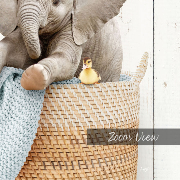Baby Elephant in Laundry Basket - Farmhouse Wall