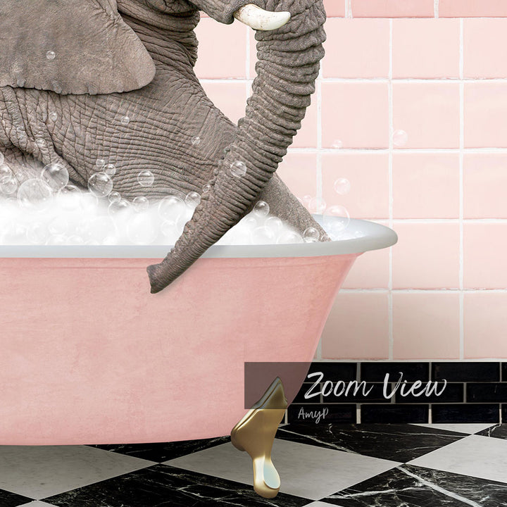 Young Elephant in Retro Pink Bath