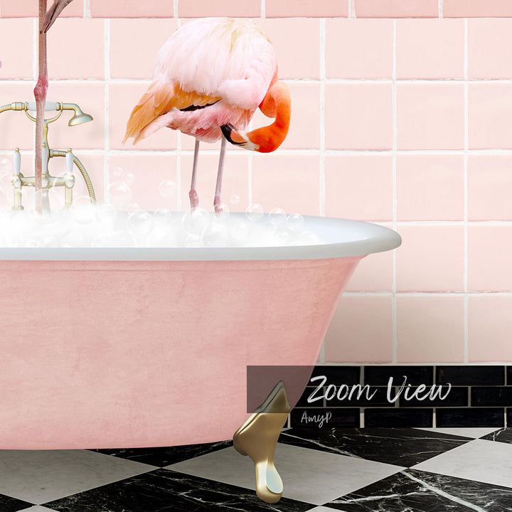 Three Flamingos in Retro Pink Bath