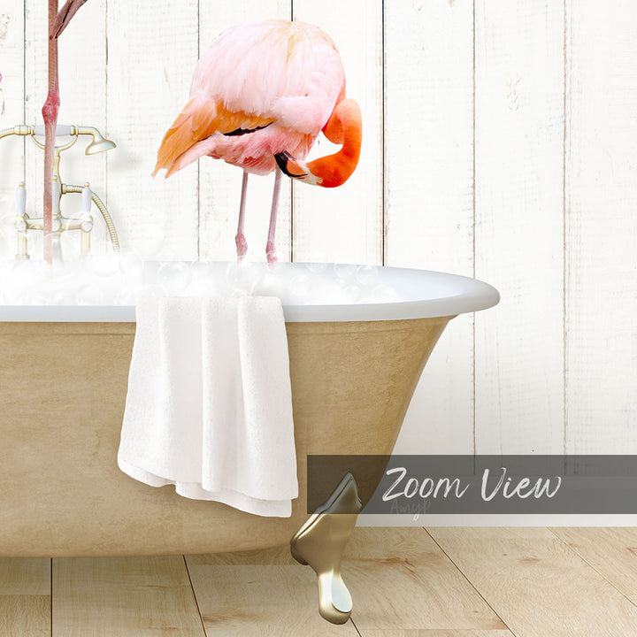 Three Flamingos in Farmhouse Bath