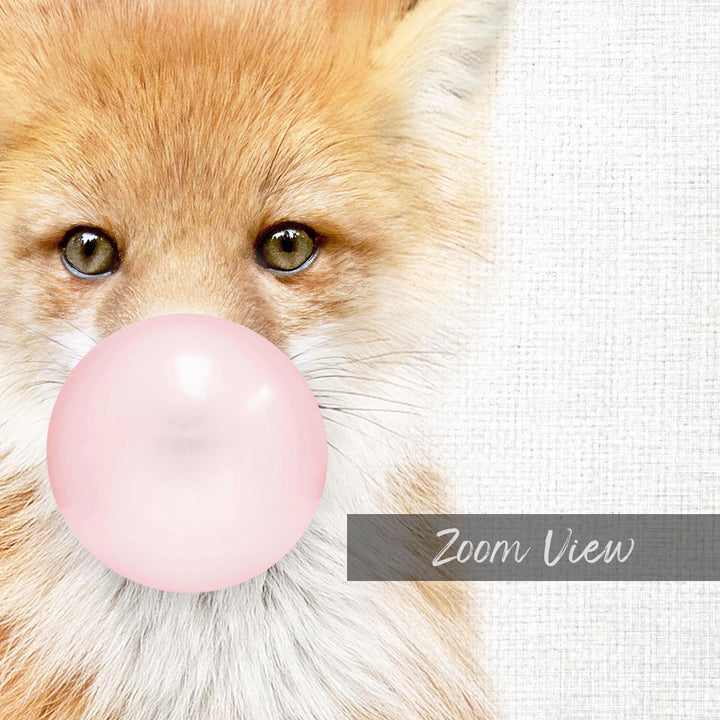 Baby Fox Blowing Pink Bubble Gum