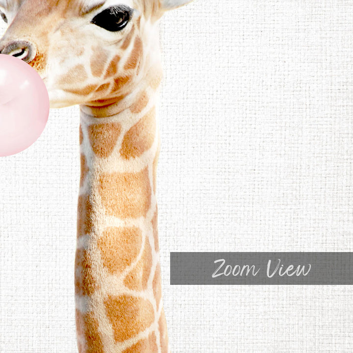 Baby Giraffe Blowing Pink Bubble Gum