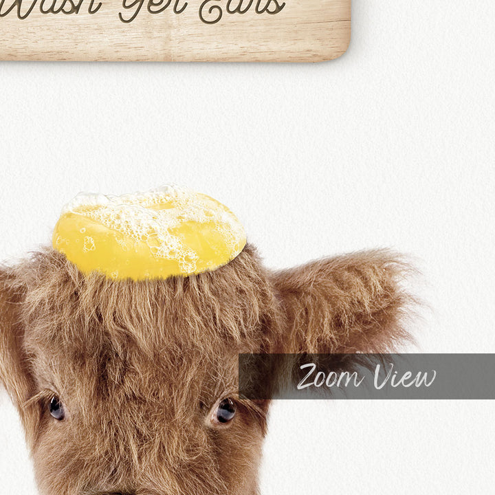 Baby Highland Cow "Wash yer ears" - Bathroom Cottage White