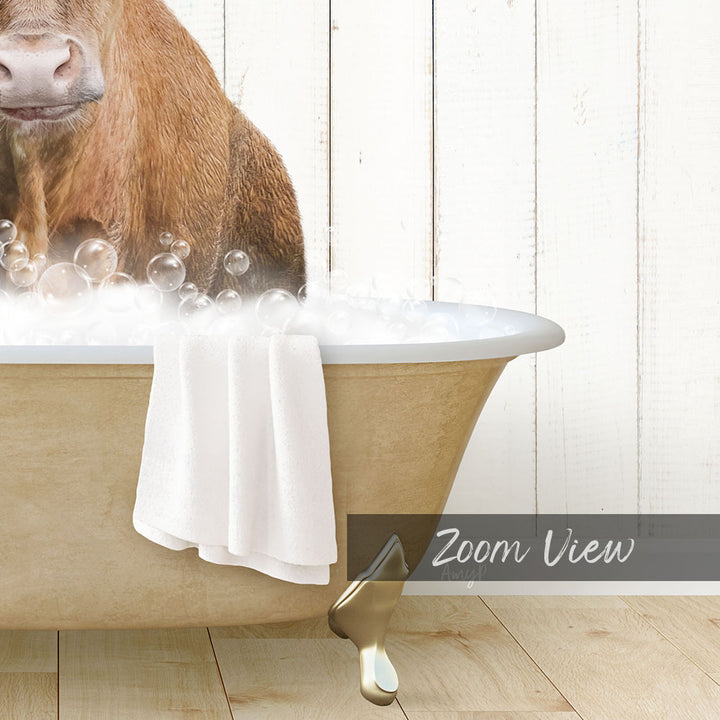 Texas Longhorn Cow in Farmhouse Bath