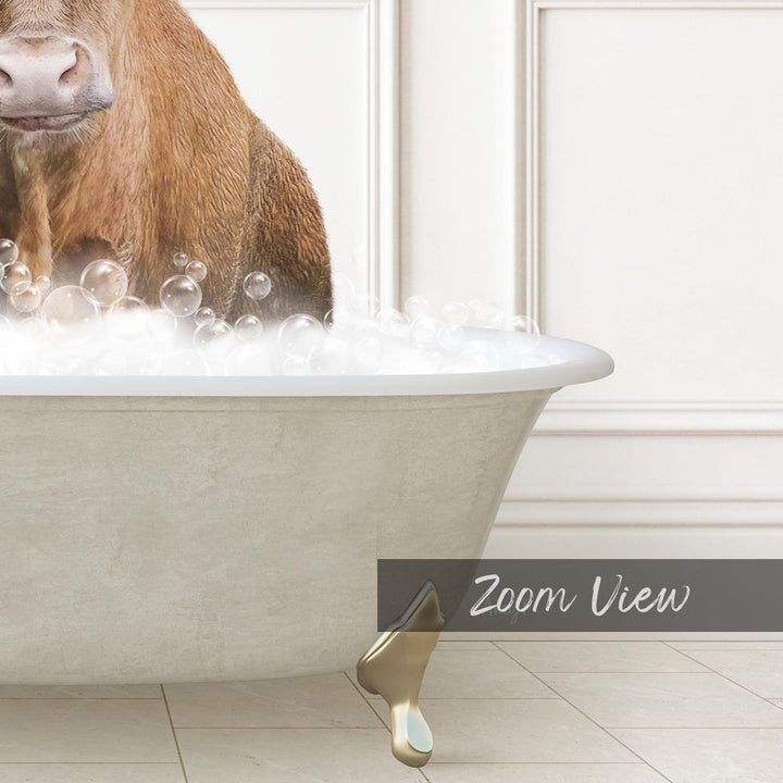 Texas Longhorn Cow in Modern Neutral Bath