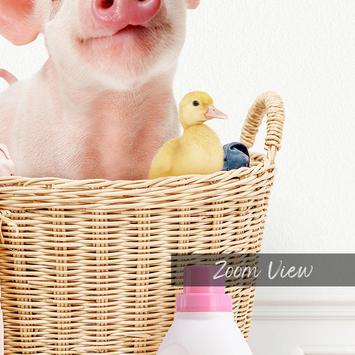 Baby Piglet and Friends in Laundry Basket - Simple White Wall