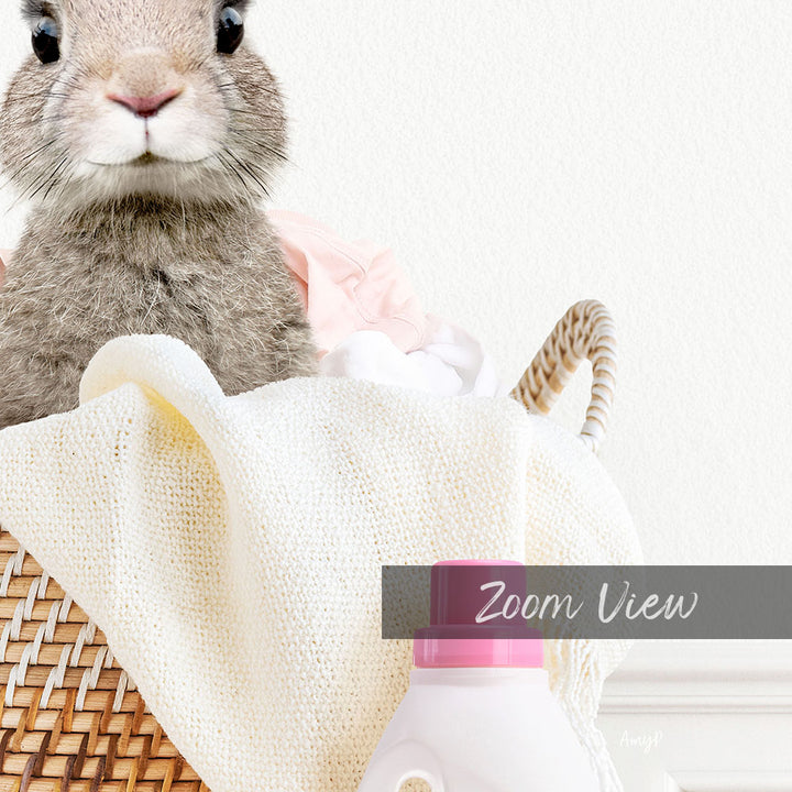 Baby Rabbit in Laundry Basket - Simple White Wall