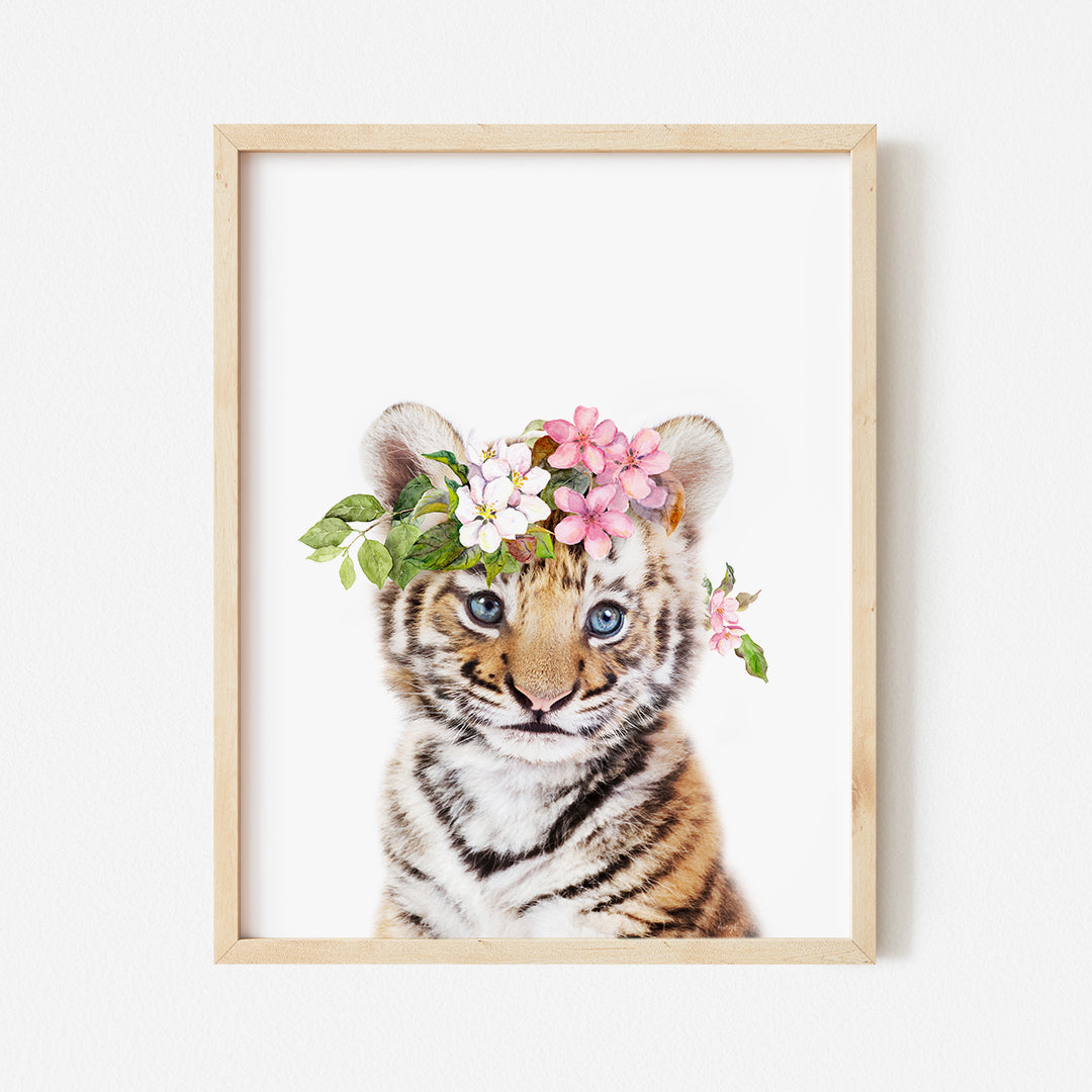 a picture of a tiger wearing a flower crown