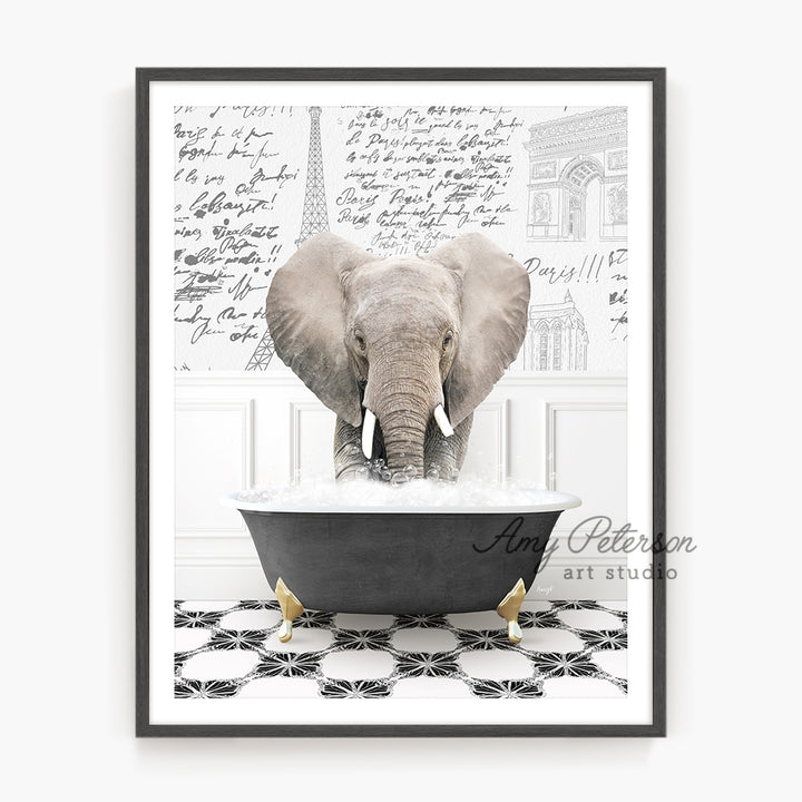 a picture of an elephant in a bathtub