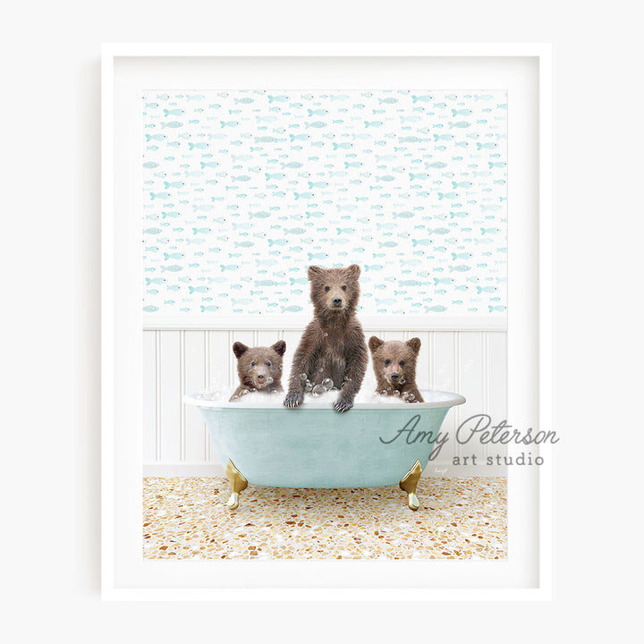 a picture of three bears in a bathtub