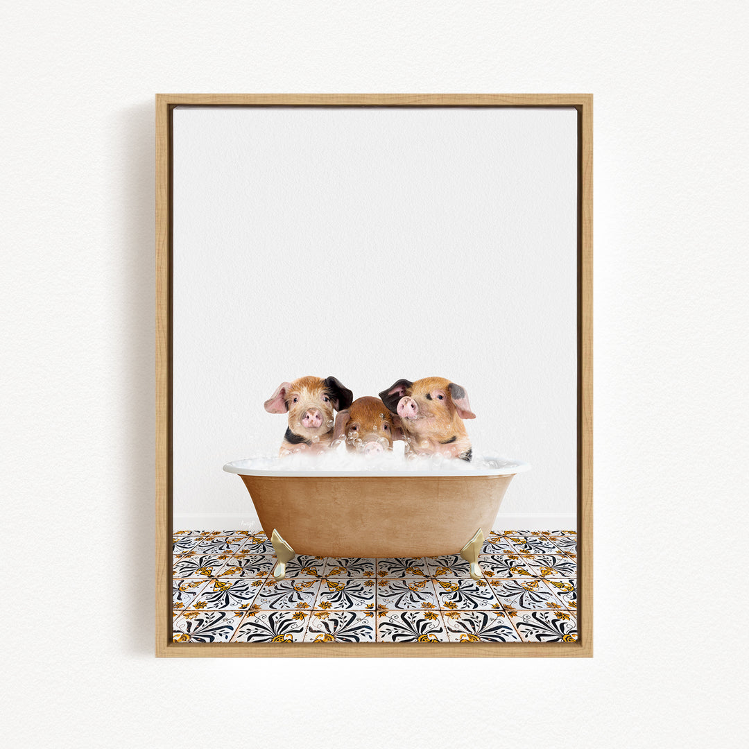 Three adorable pigs sitting in a bathtub, enjoying a relaxing bath.