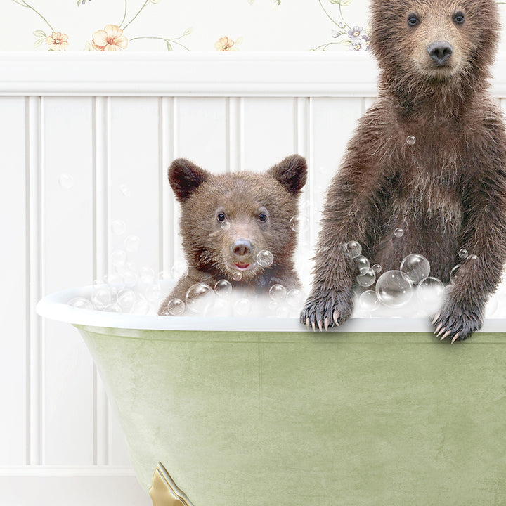 two brown bears in a bathtub with bubbles