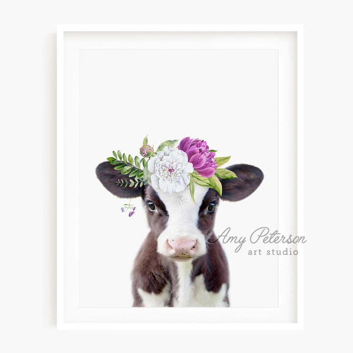 a cow with a flower crown on its head