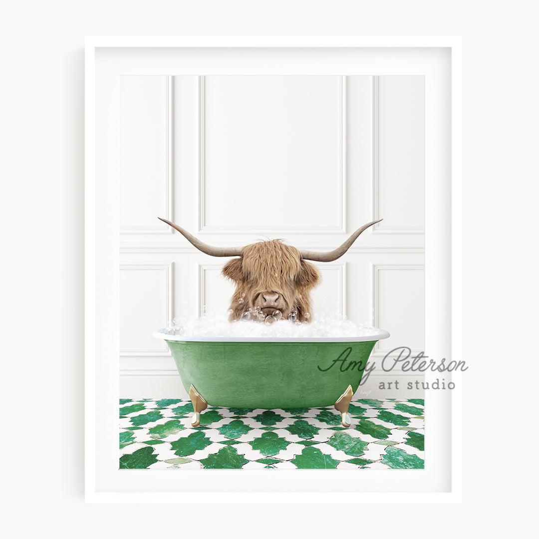 a bull with horns is sitting in a bathtub