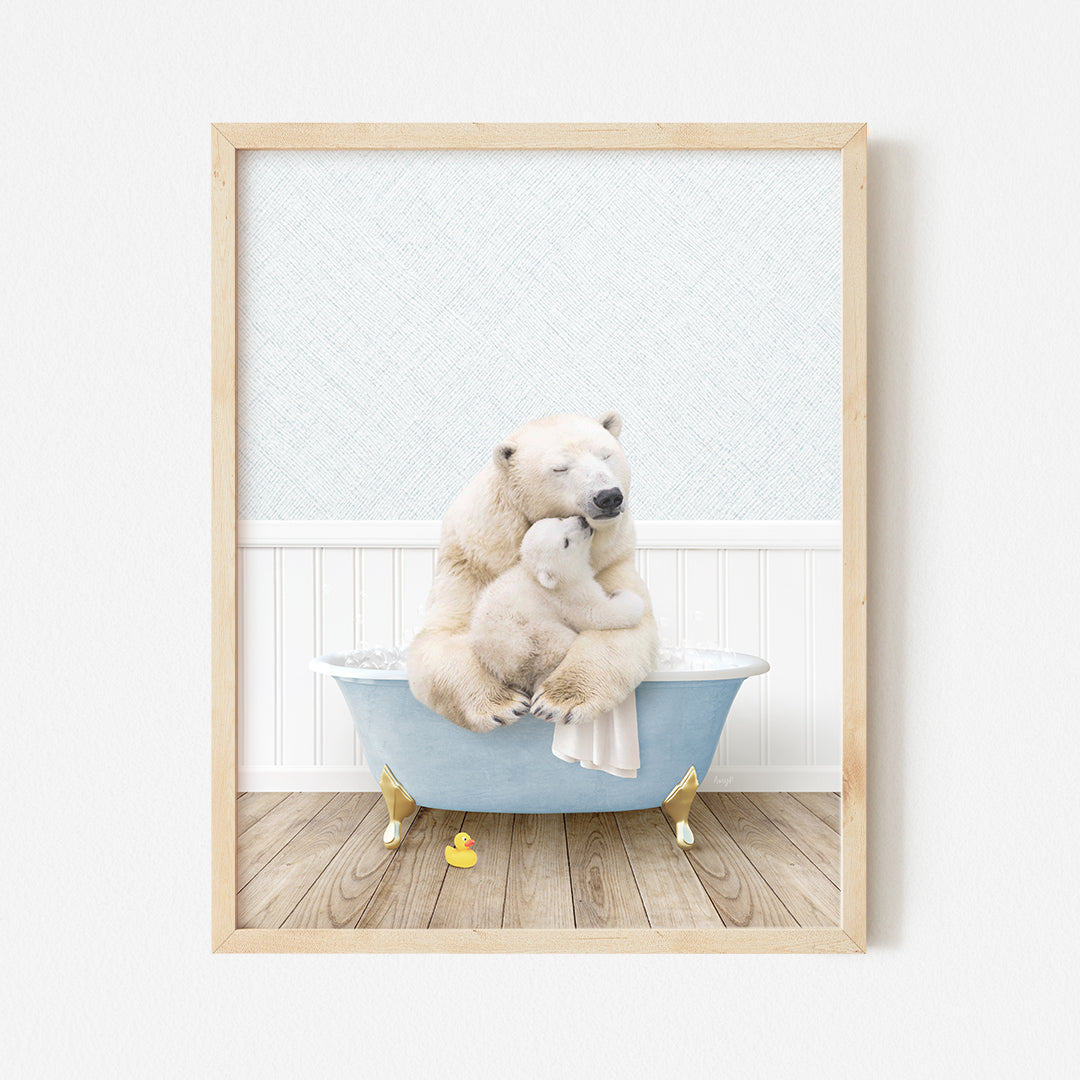 a polar bear sitting on top of a blue tub